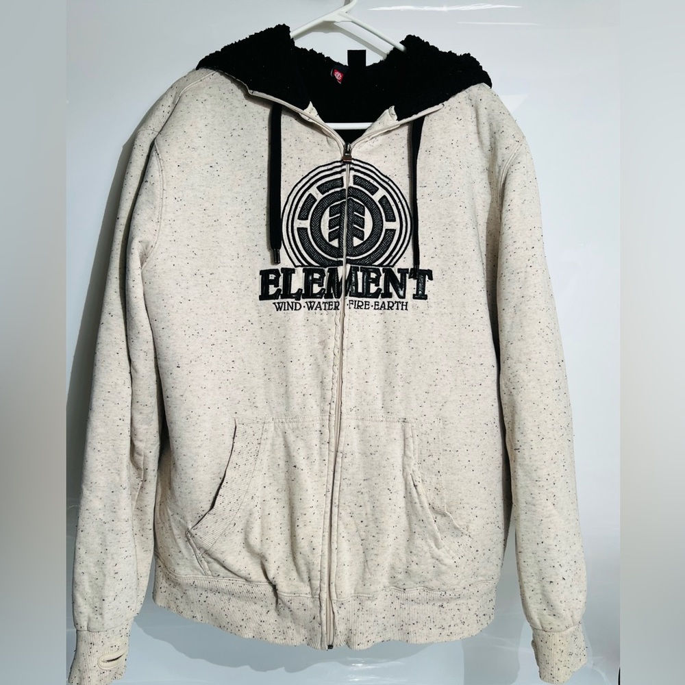 Vintage 90s Y2K Element Wind Fire Water Earth Skate Hoodie Sherpa lined XL